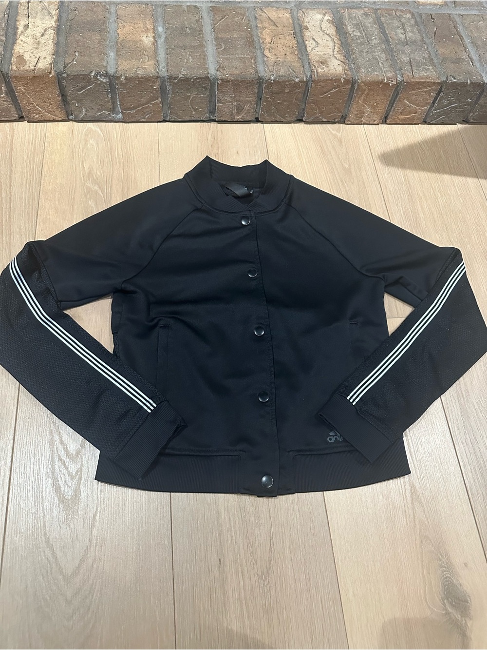 Girls Black Adidas Athletic Bomber Jacket